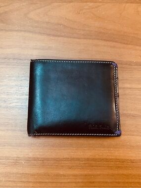 Paul Smith Black Leather Card & Key Holder with Purple Accent